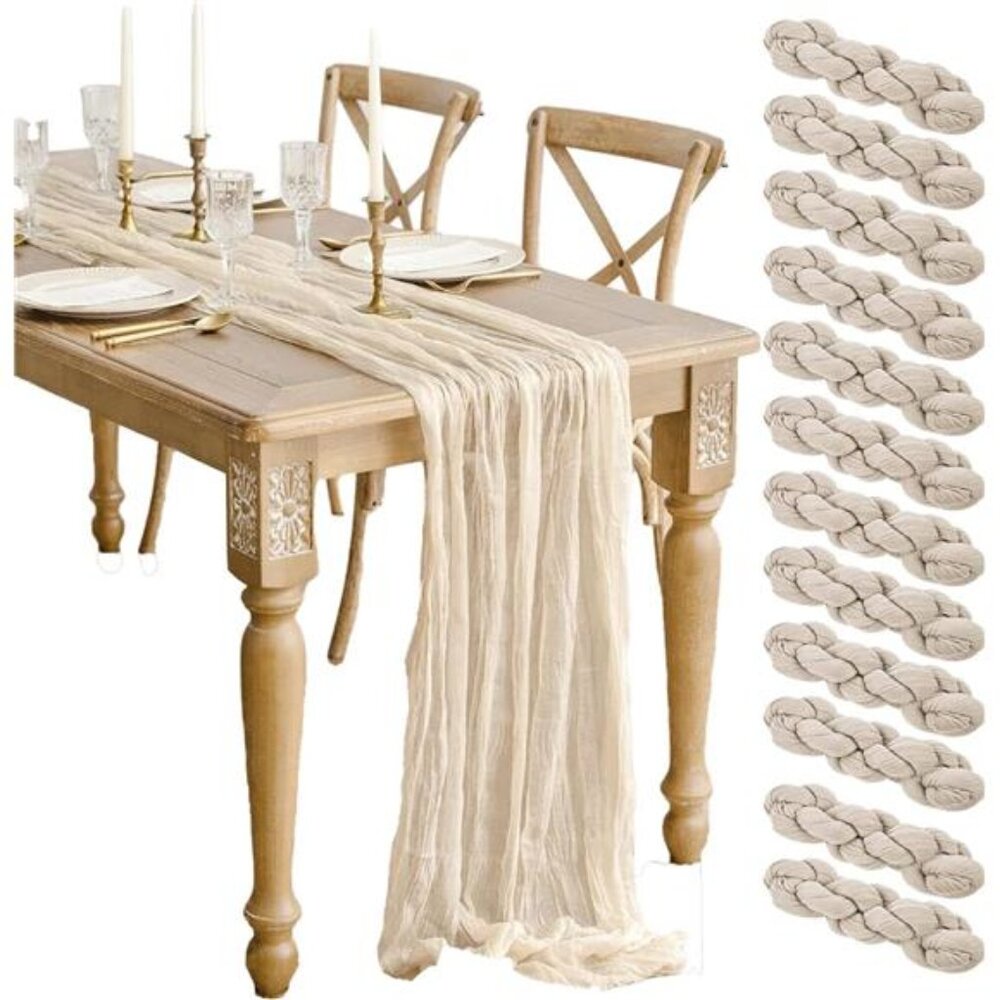 12 Pack Beige Cheesecloth Table Runner 10ft Boho Gauze Cheese Cloth Table